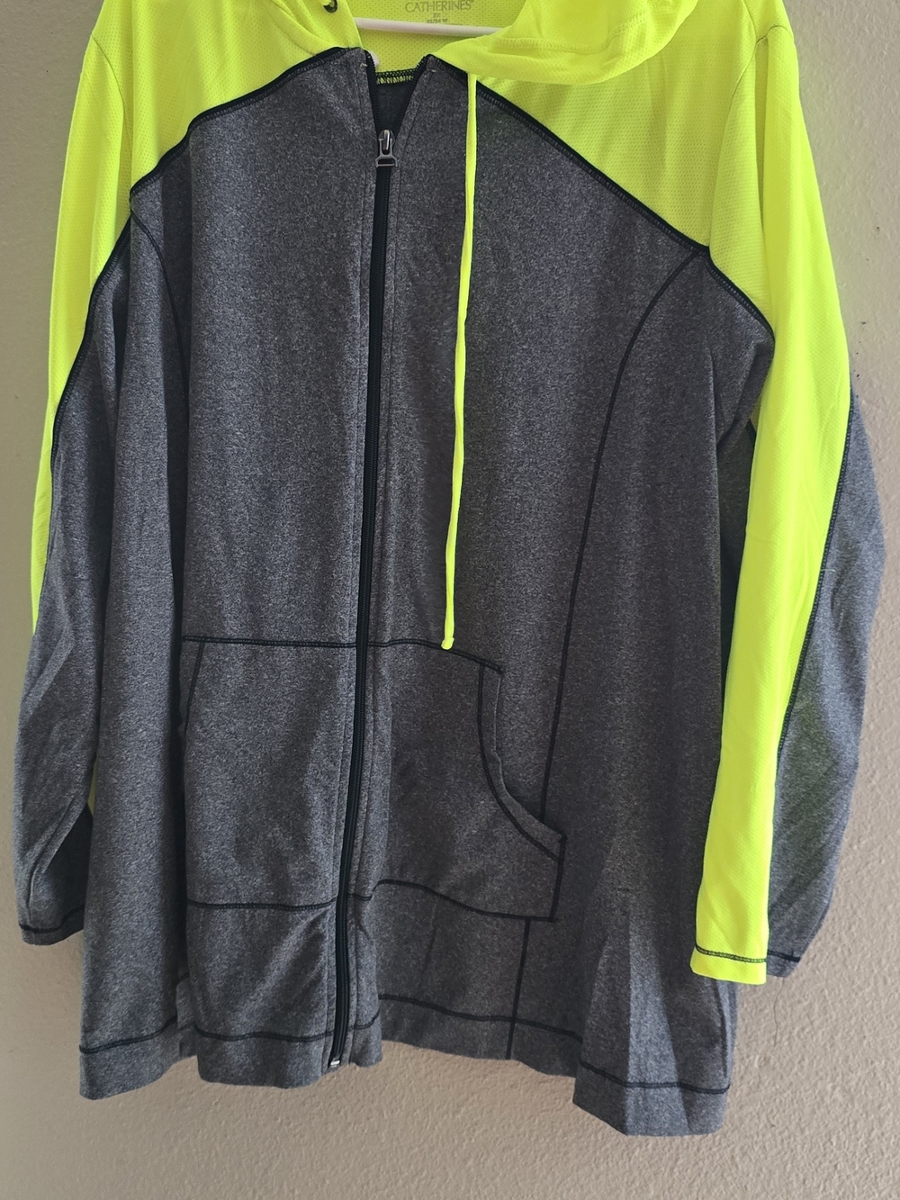 Catherines Neon Yellow & Charcoal Full-Zip Puffer Hoodie